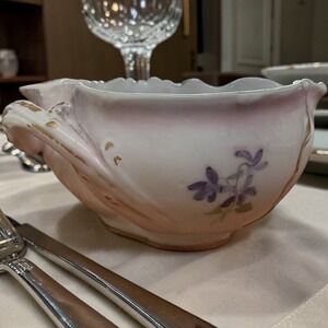 Antique Haviland Limoges France Mini Sauce/Gravy Boat Hand Painted Violets Gold